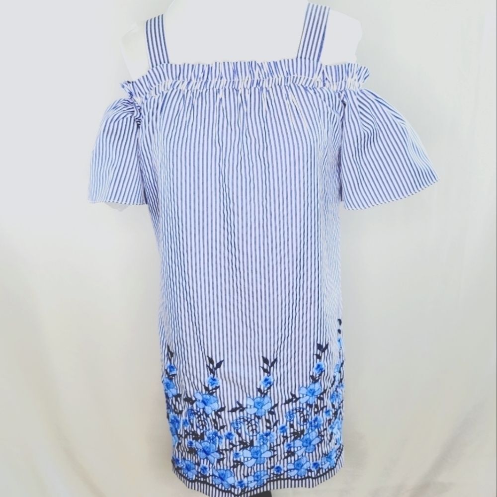London Times Cold Shoulder Striped Shift Dress Size 6P